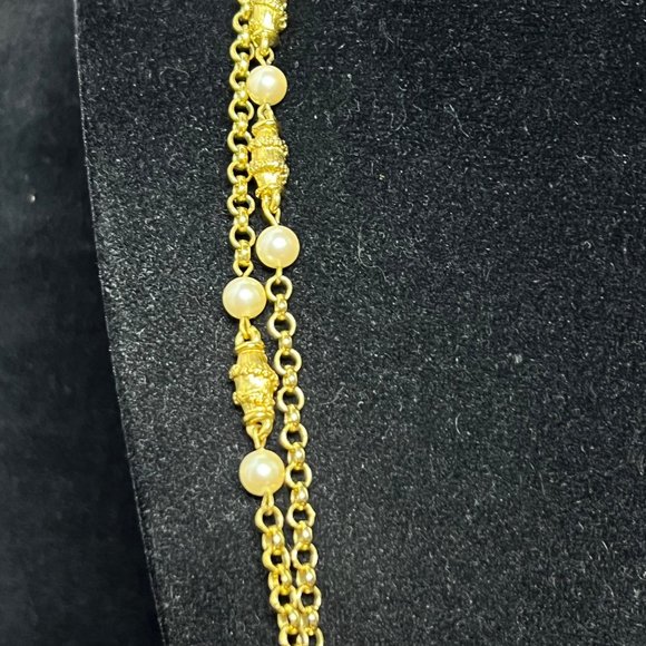 VTG Monet Single Strand Gold Tone And Faux Pearl Flapper Chain Necklace (3177) - Picture 3 of 5